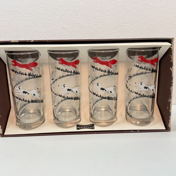 New in Box | Vintage Ocean Thailand | Tally Ho Fox & Hound | 4 Collins Glasses - Picture 2 of 14